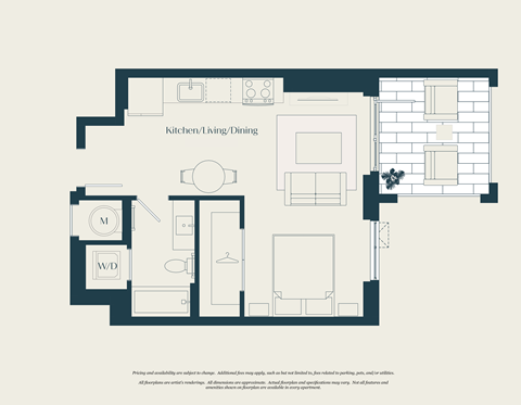 Floor plan for studio, 1 bath, 480 sqft